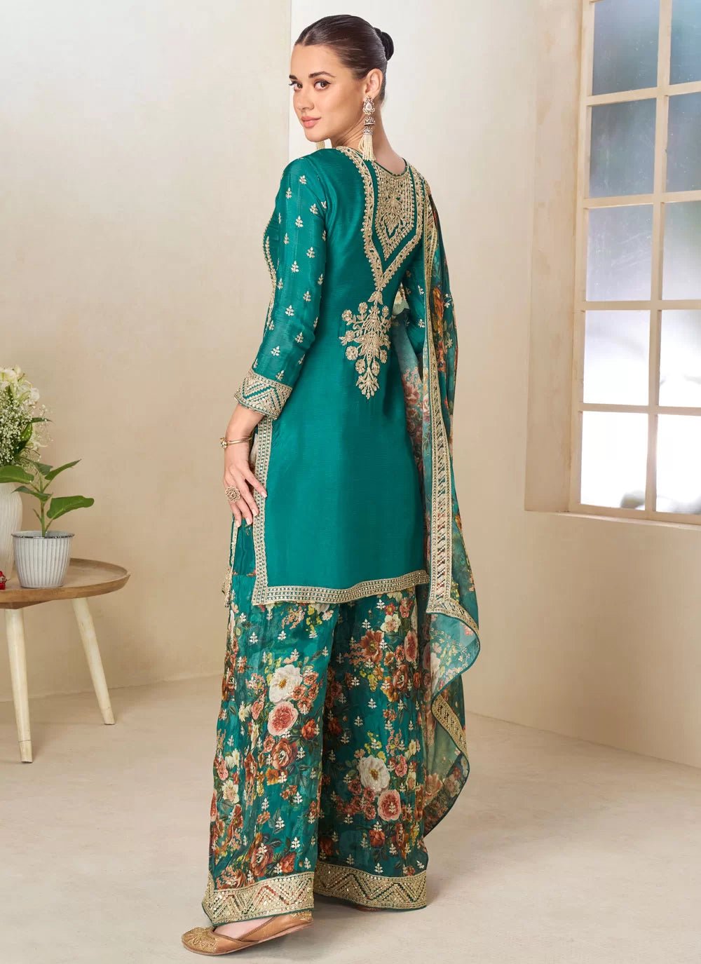 Stylish Floral Teal GPLS - Indian Dress House 786