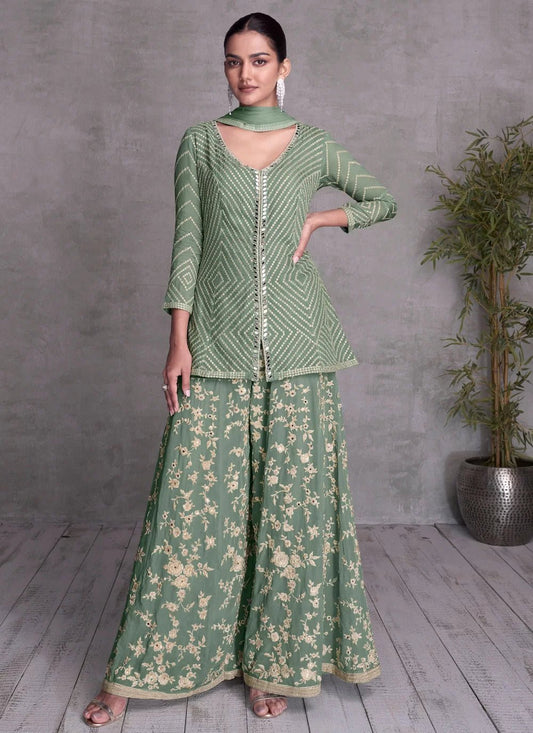 Stylish Mint Floral Green GKQ - Indian Dress House 786