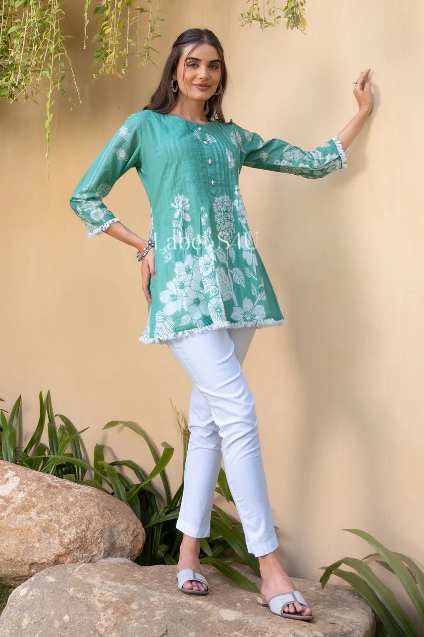 Stylish Mint Floral S4UP FVD - Indian Dress House 786