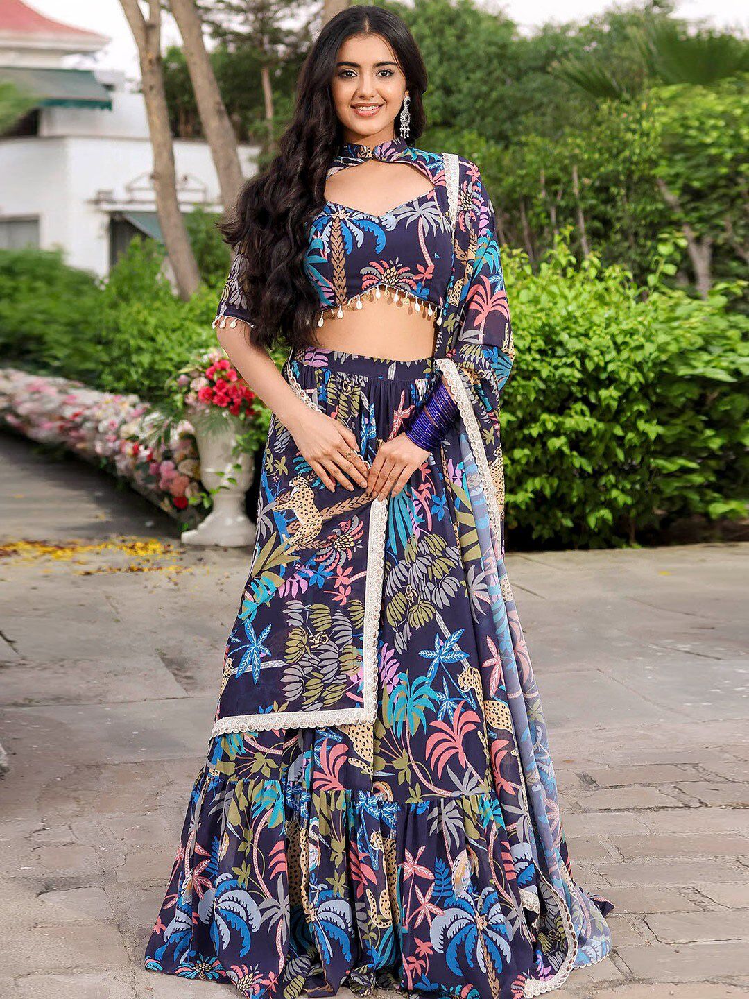 Stylish Navy Blue Floral Multi Color JGL - Indian Dress House 786