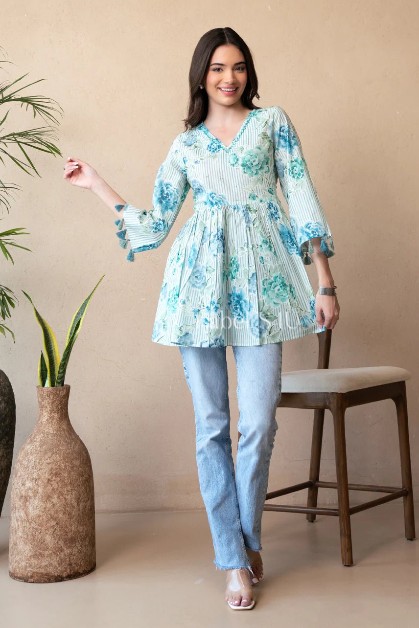 Stylish Pastel Floral Blue WD04 FVD - Indian Dress House 786