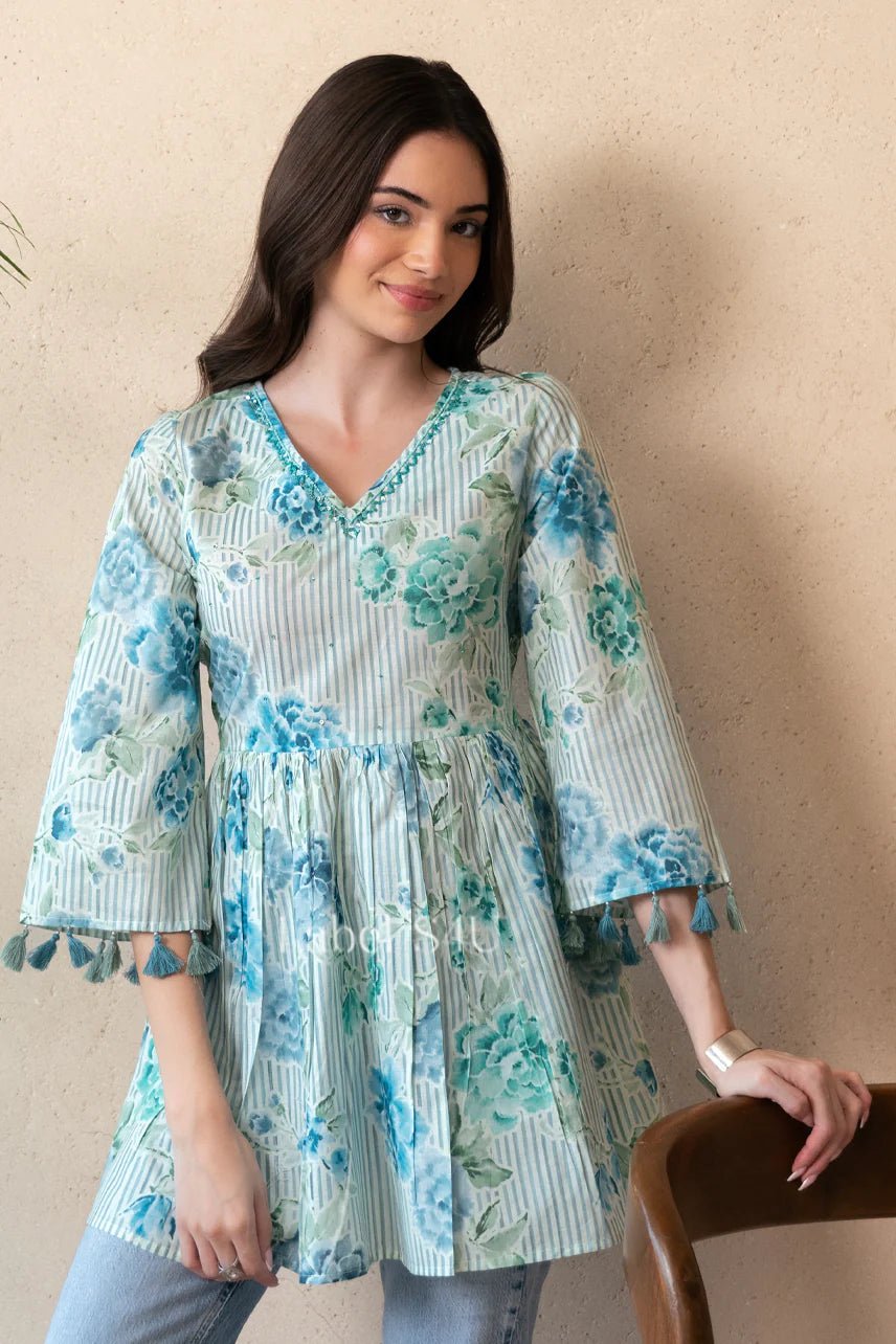Stylish Pastel Floral Blue WD04 FVD - Indian Dress House 786