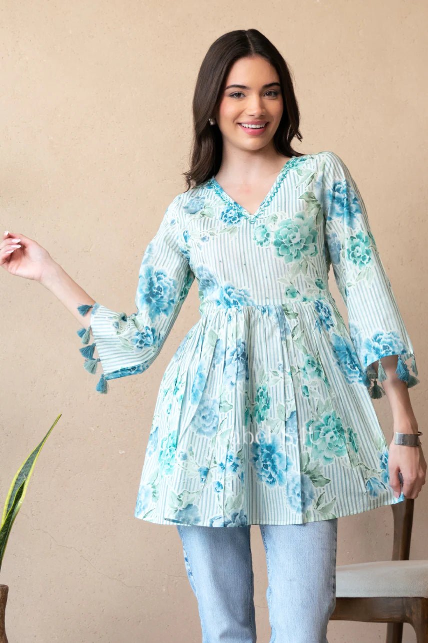 Stylish Pastel Floral Blue WD04 FVD - Indian Dress House 786