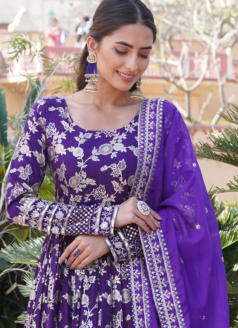 Stylish Purple Floral ANM Gown - Indian Dress House 786