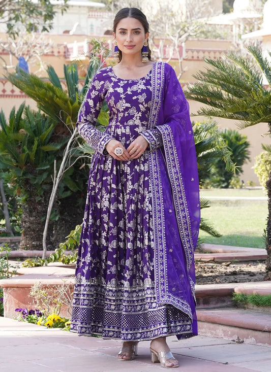 Stylish Purple Floral ANM Gown - Indian Dress House 786