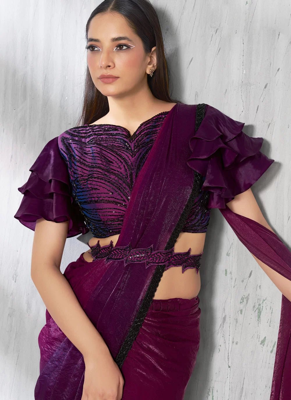 Stylish Purple MNS Saree - Indian Dress House 786
