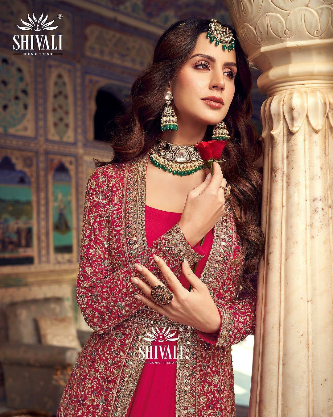 Stylish Red Floral Jacket Style SHIV - Indian Dress House 786