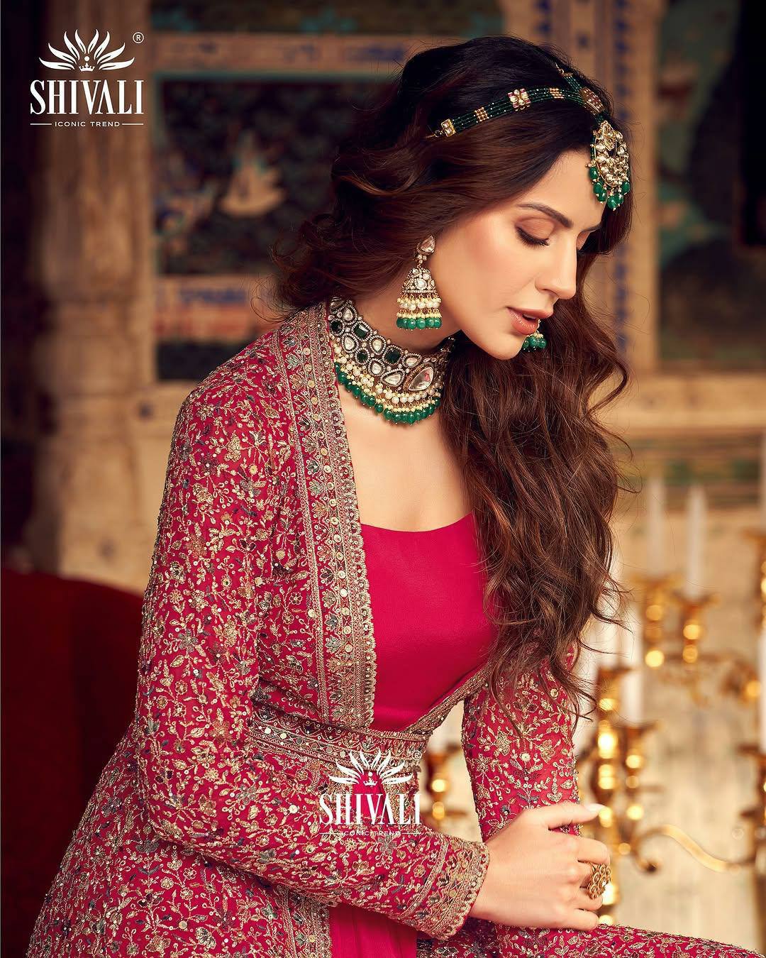 Stylish Red Floral Jacket Style SHIV - Indian Dress House 786
