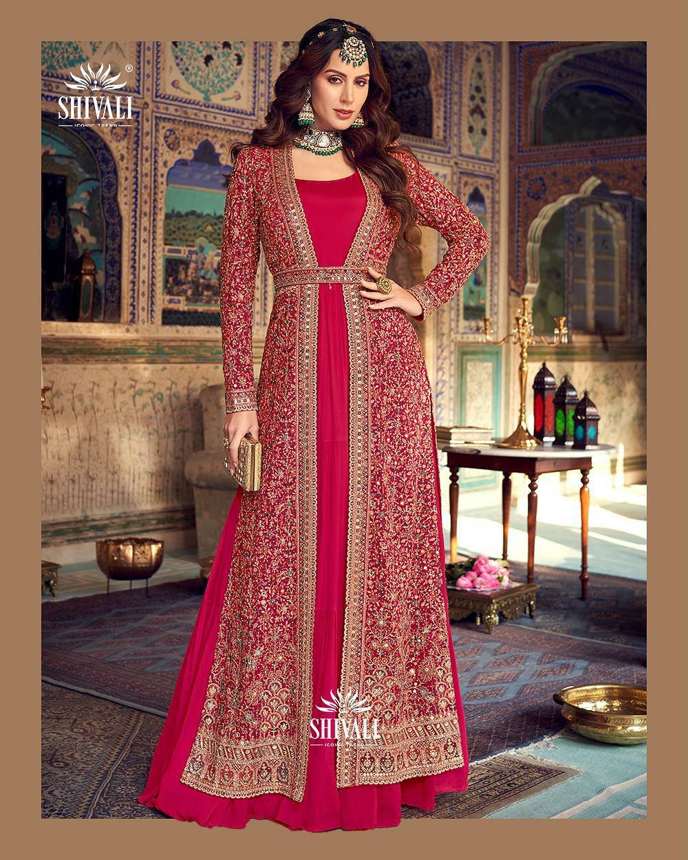 Stylish Red Floral Jacket Style SHIV - Indian Dress House 786