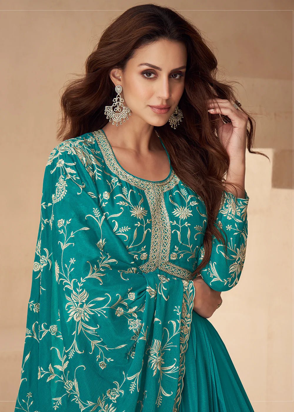 Turquoise Blue Floral AKSF - Indian Dress House 786