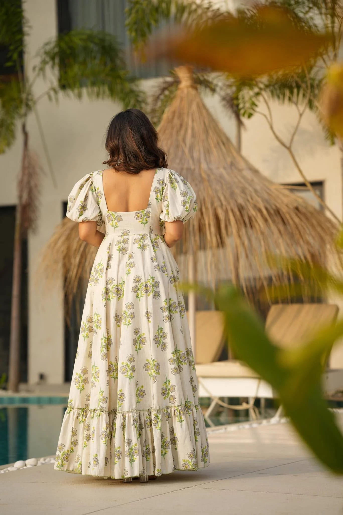 Unique Cream Floral Green LC 11004 FVD - Indian Dress House 786