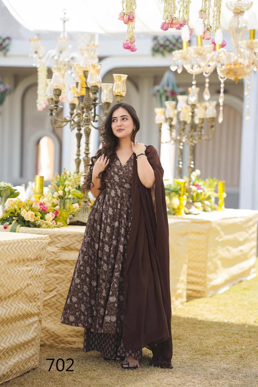 Unique Floral Brown LC 702 FVD - Indian Dress House 786