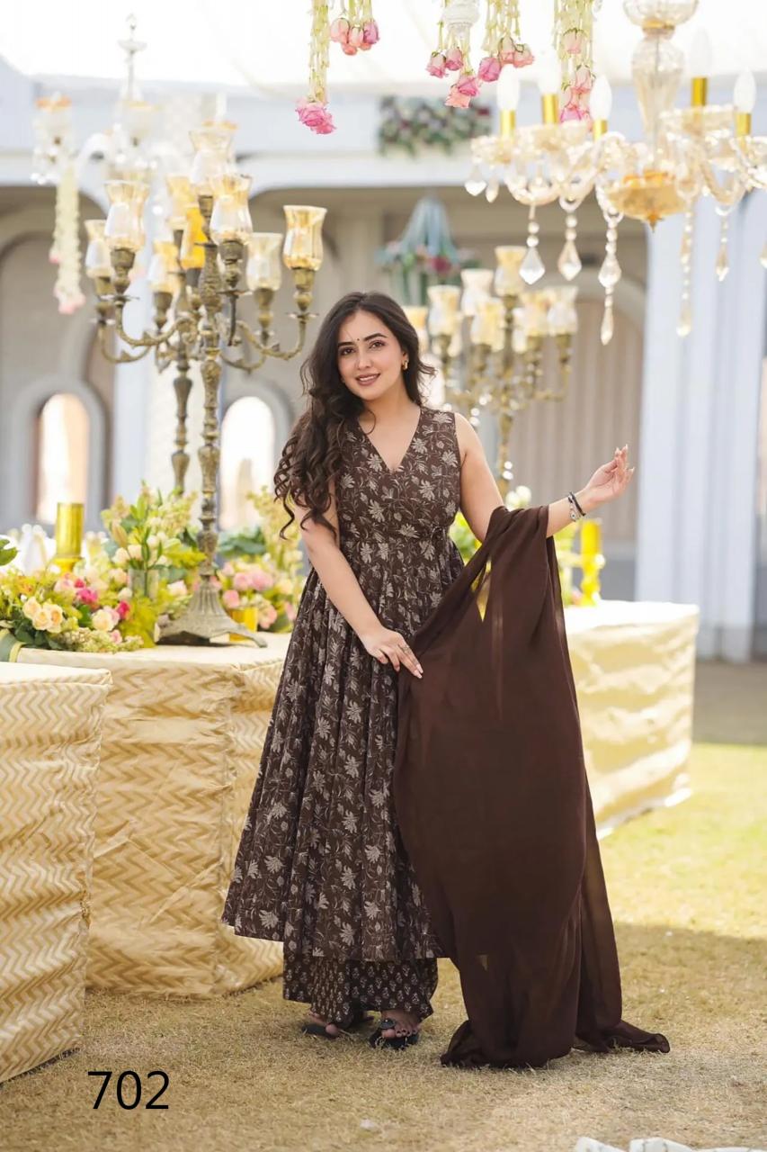 Unique Floral Brown LC 702 FVD - Indian Dress House 786