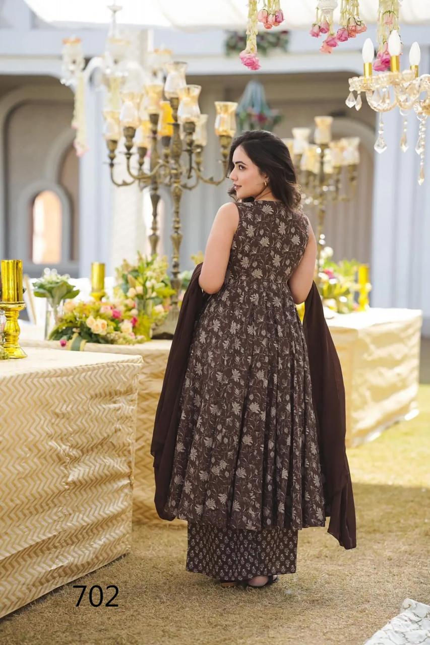 Unique Floral Brown LC 702 FVD - Indian Dress House 786