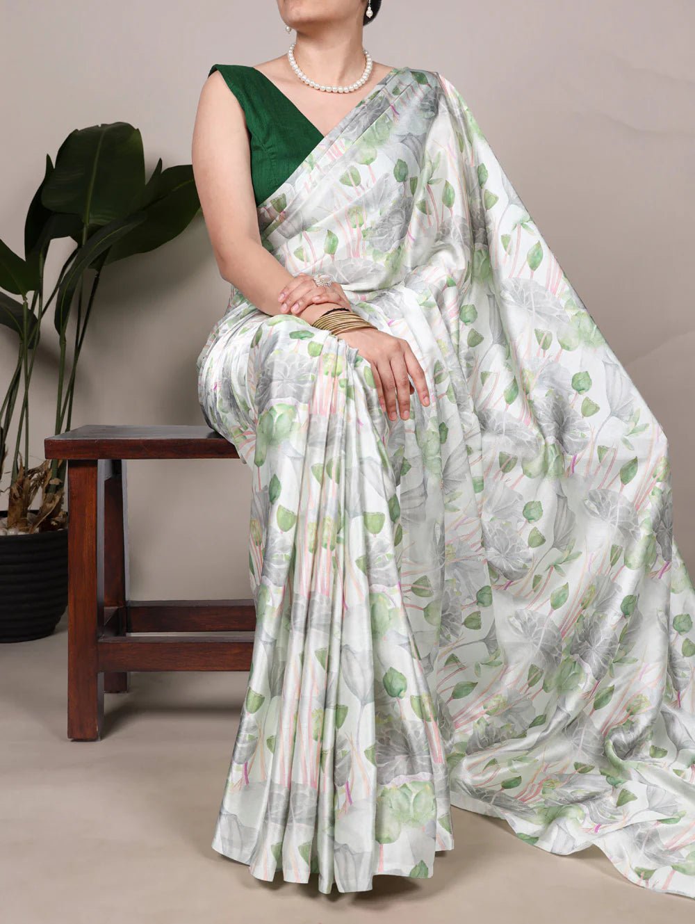Unique Floral Green YF Saree - Indian Dress House 786