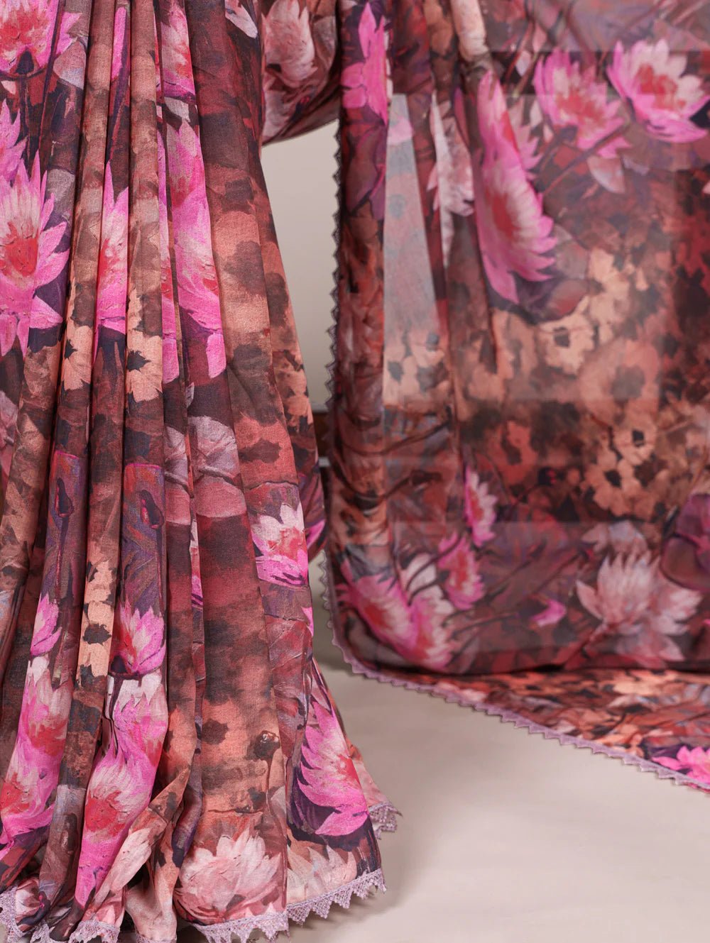 Unique Floral Onion Pink YF Saree - Indian Dress House 786