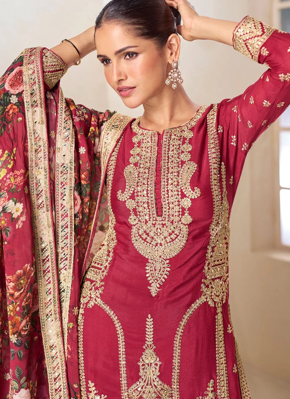 Unique Floral Red GPLS - Indian Dress House 786