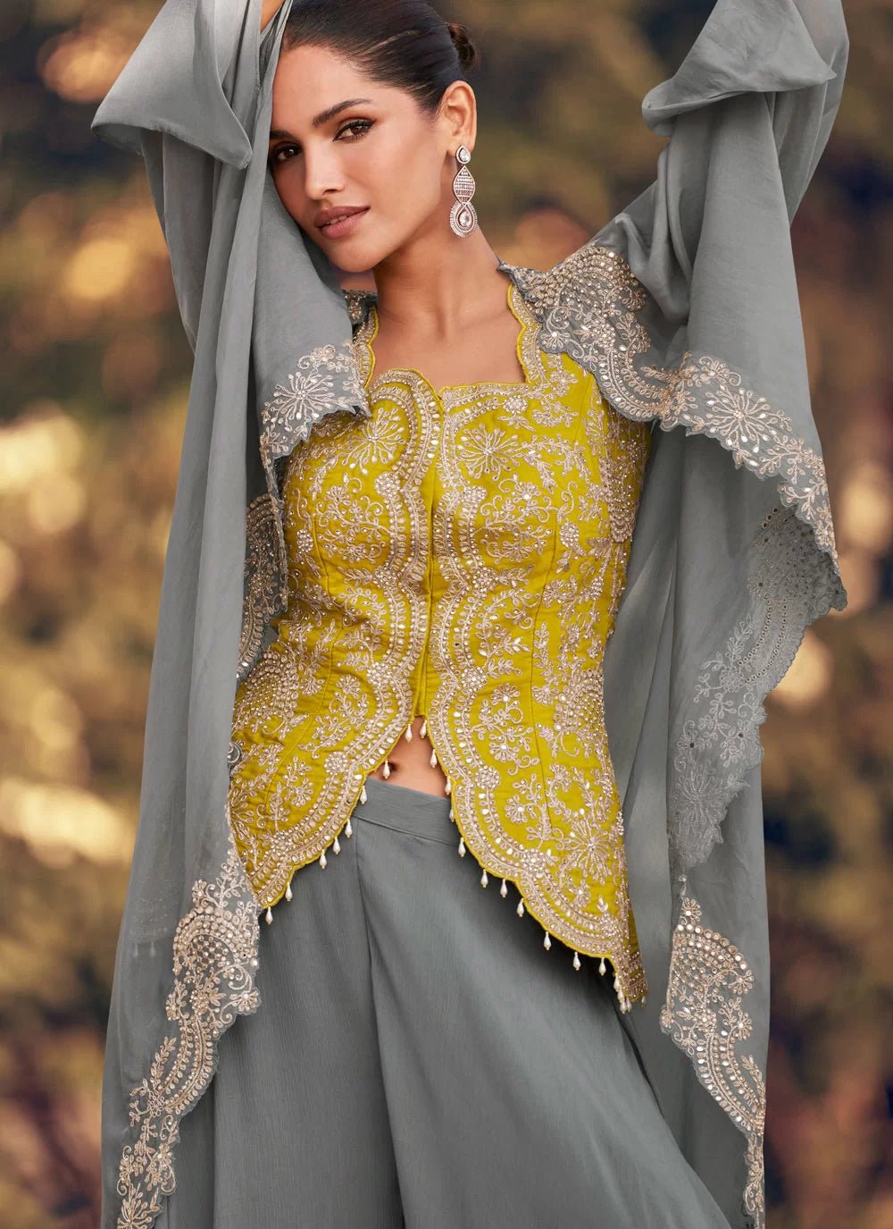 Unique Grey & Yellow SYPP - Indian Dress House 786
