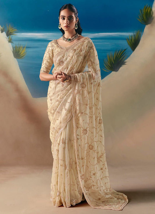 Unique Ivory Floral KCH Saree - Indian Dress House 786