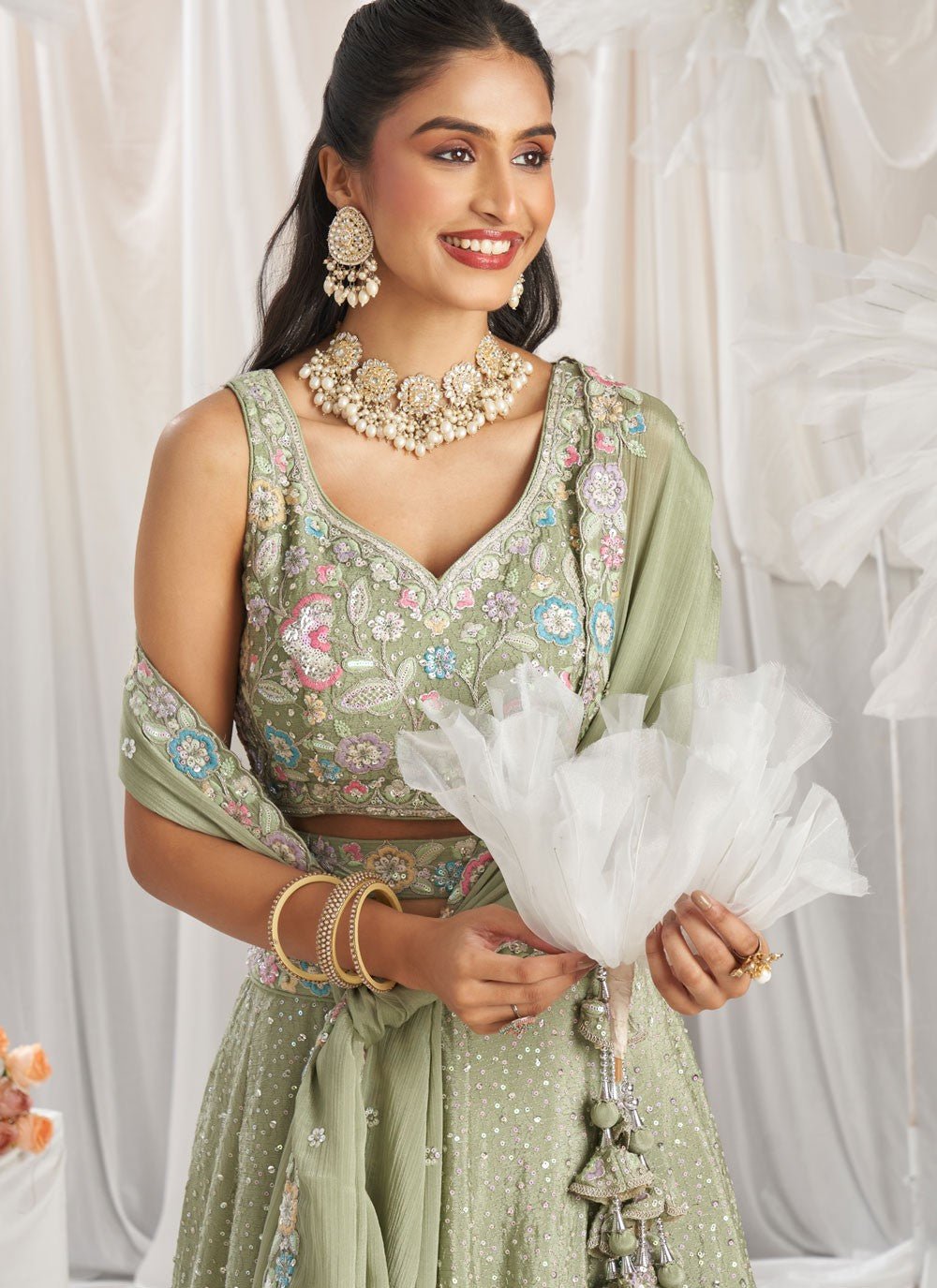 Unique Lime Green Floral ACL - Indian Dress House 786