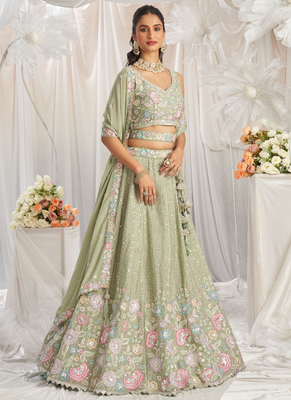 Unique Lime Green Floral ACL - Indian Dress House 786