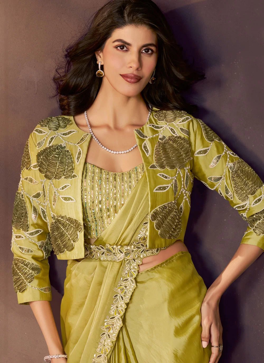 Unique Lime Green Floral MHC SAREE - Indian Dress House 786