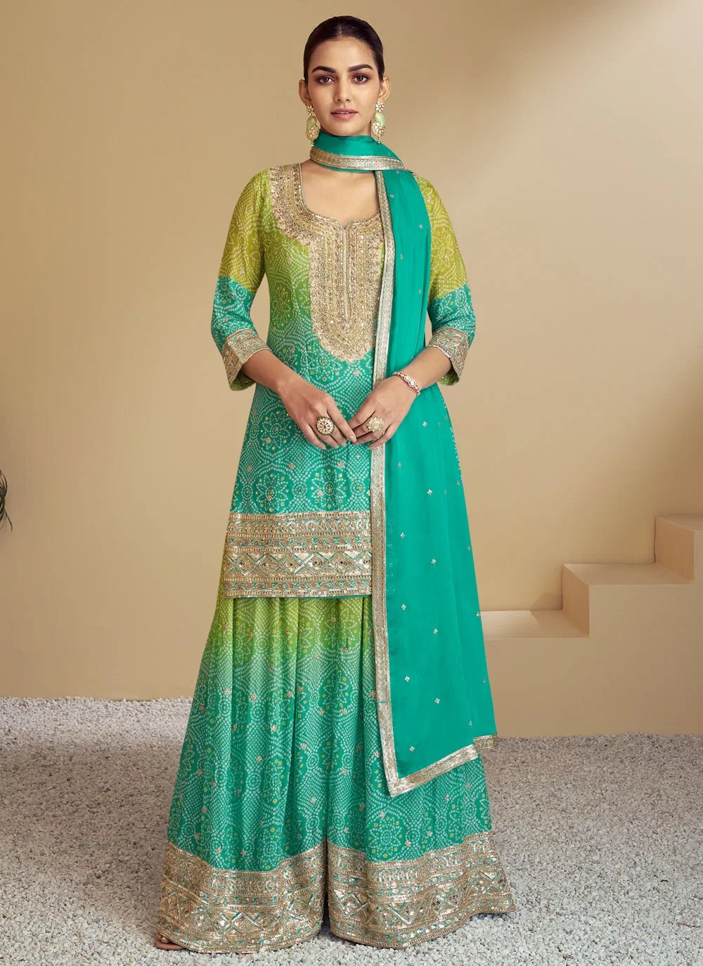 Unique Multi Color Sea Green GKFS - Indian Dress House 786