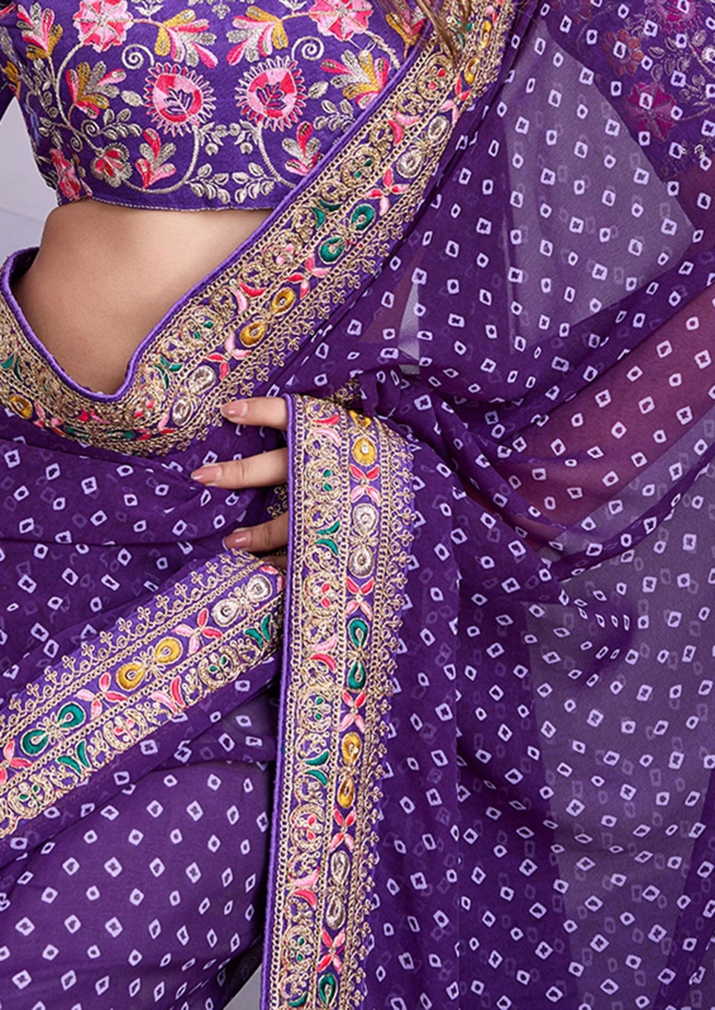 Unique Purple Bhandani STR Saree - Indian Dress House 786