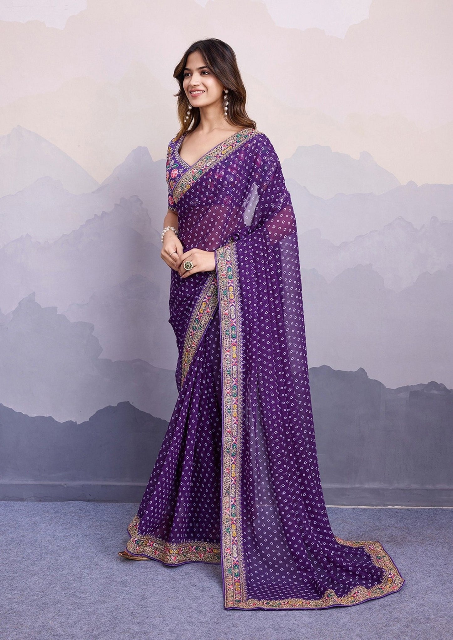 Unique Purple Bhandani STR Saree - Indian Dress House 786