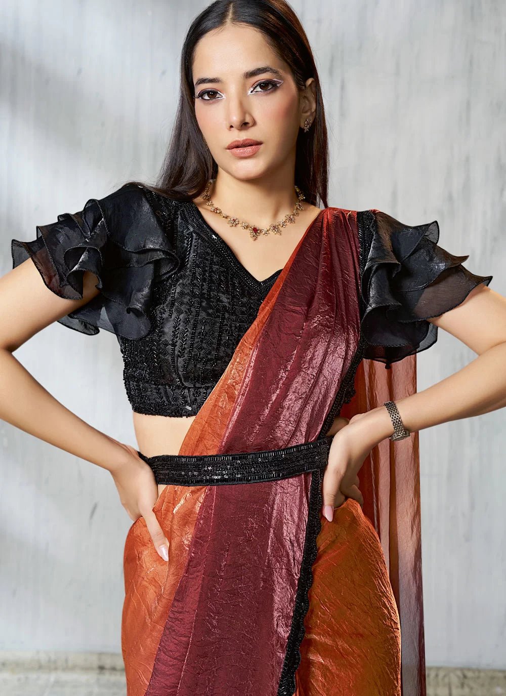 Unique Rust MNS Saree - Indian Dress House 786