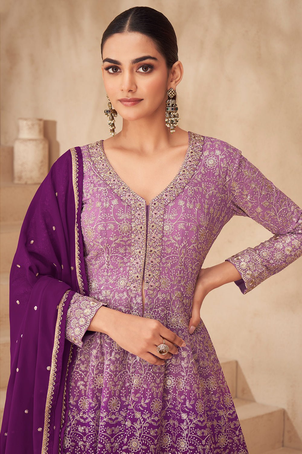 Unique Stylish Two Tone Purple AGNP - Indian Dress House 786