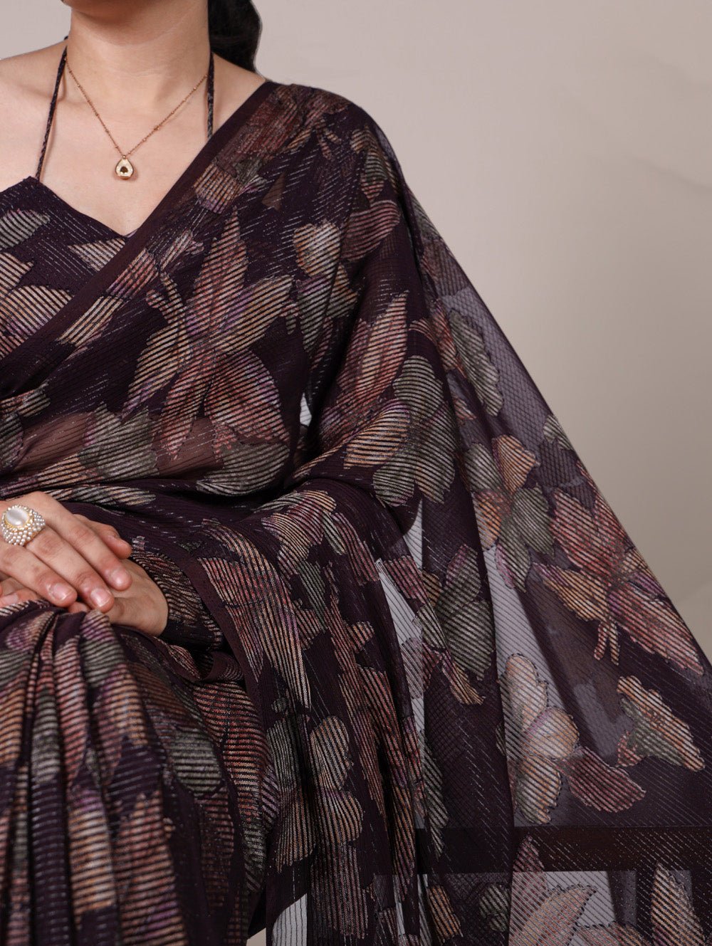Wine Floral YF Saree - Indian Dress House 786