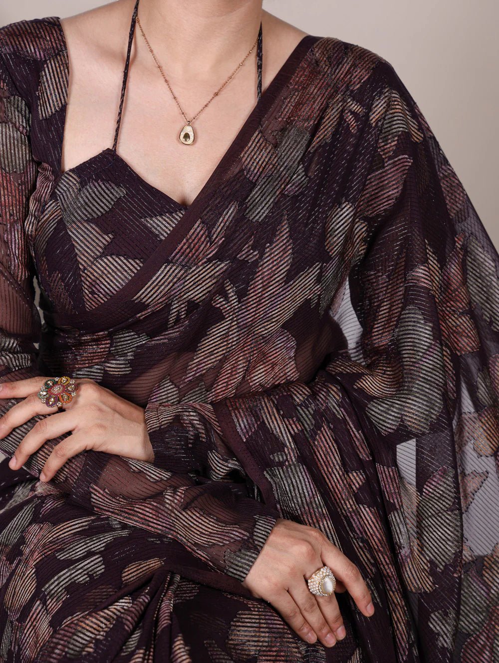 Wine Floral YF Saree - Indian Dress House 786