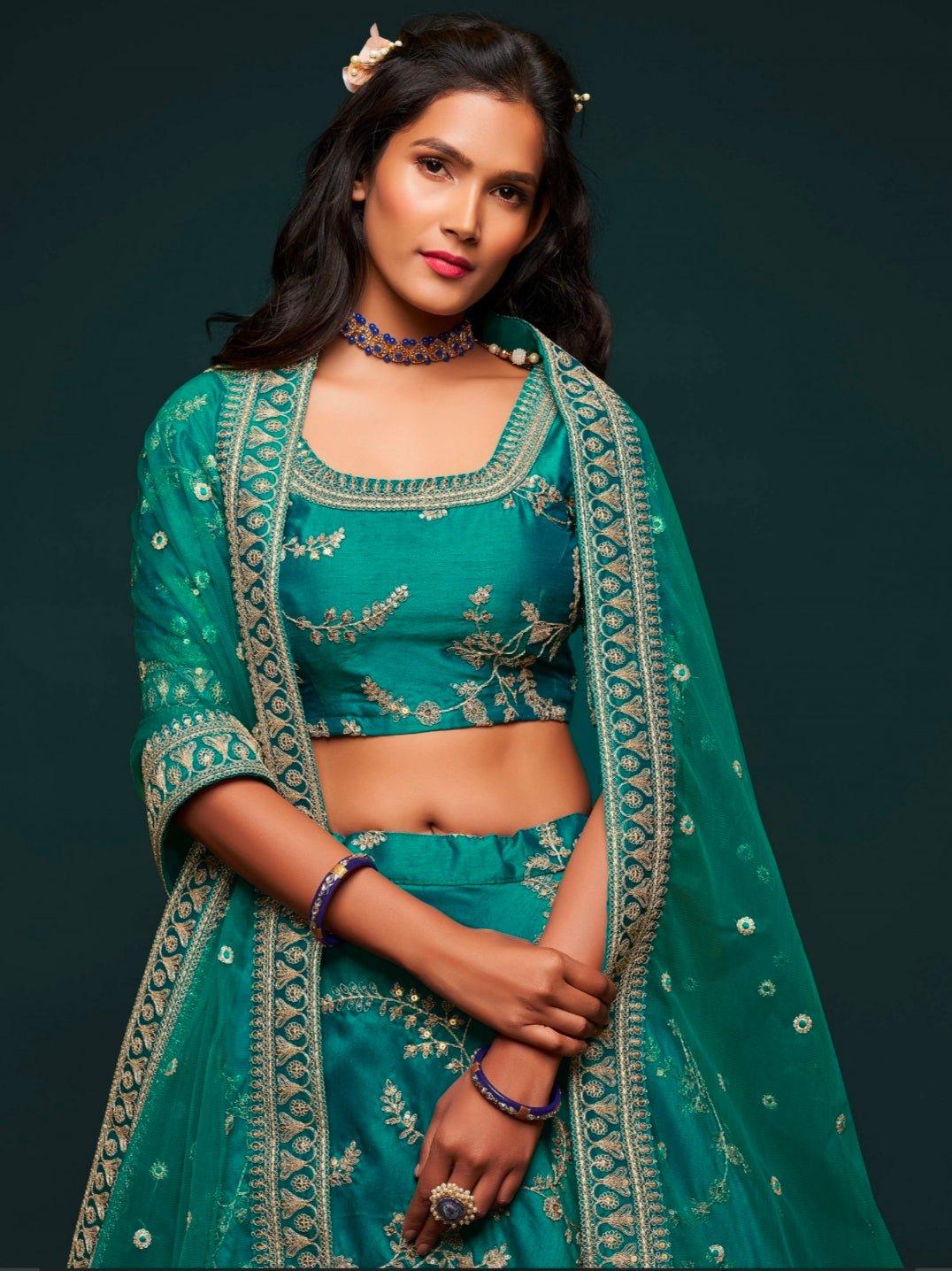 Breath Taking Teal Floral ADL - Indian Dress House 786