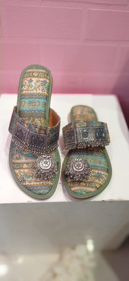 Elegant Floral Blue & OF Chappals CHP - Indian Dress House 786