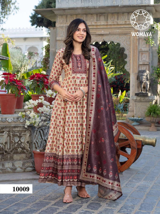Elegant Floral WAF Beige & M 10009 FVD - Indian Dress House 786