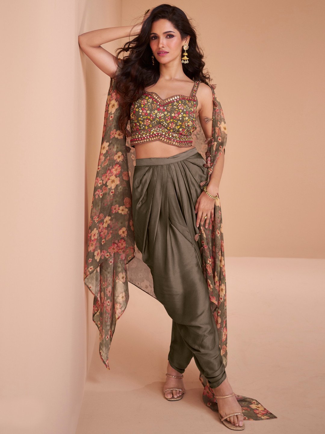 Floral Metallic Brown SYPD - Indian Dress House 786