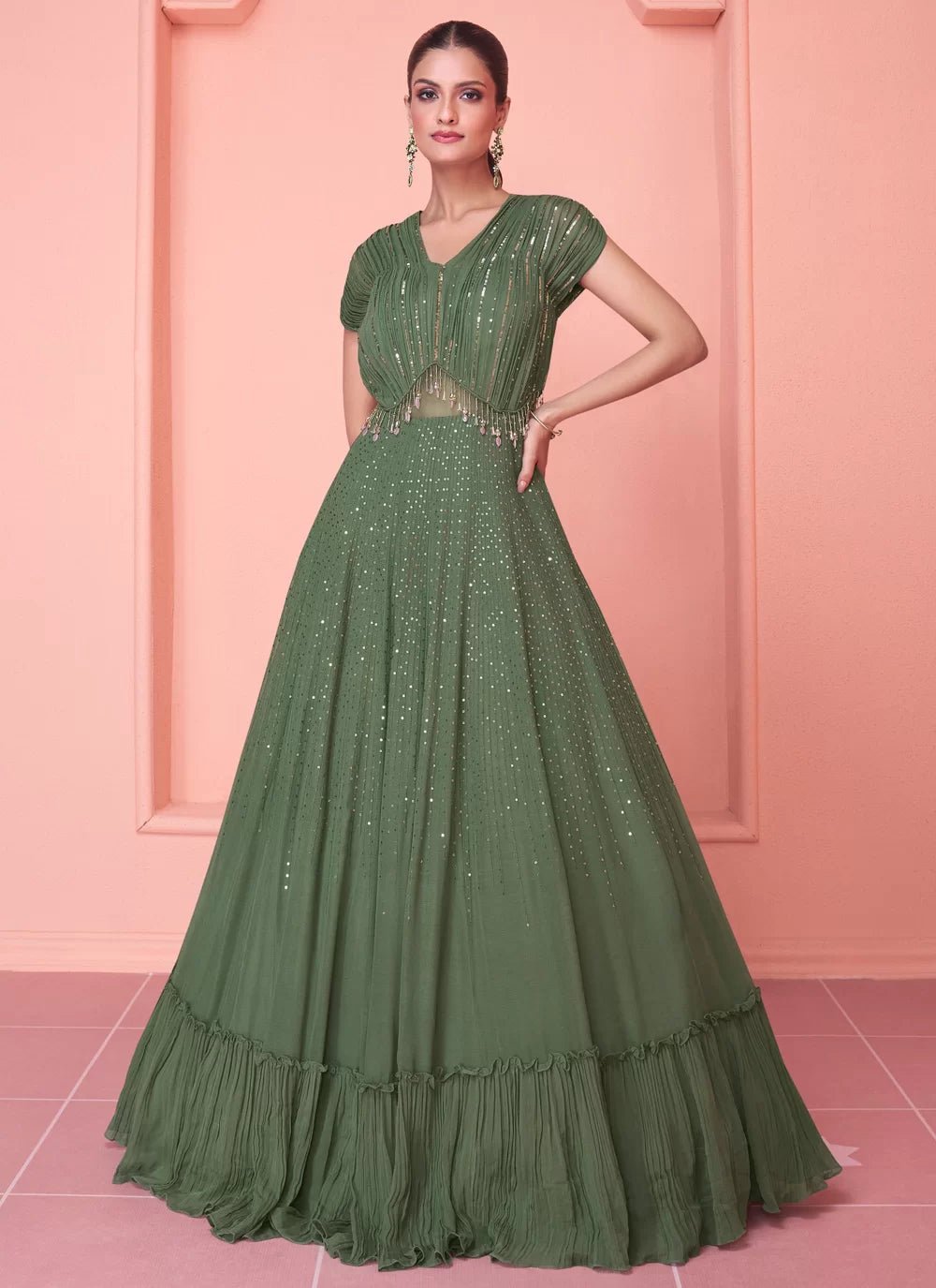 Gorgeous Dark Olive Green SYK Indian Dress House 786