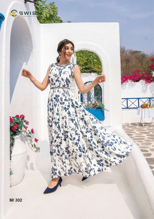 Gorgeous Floral Off White & Blue SWSC 302 FVD - Indian Dress House 786