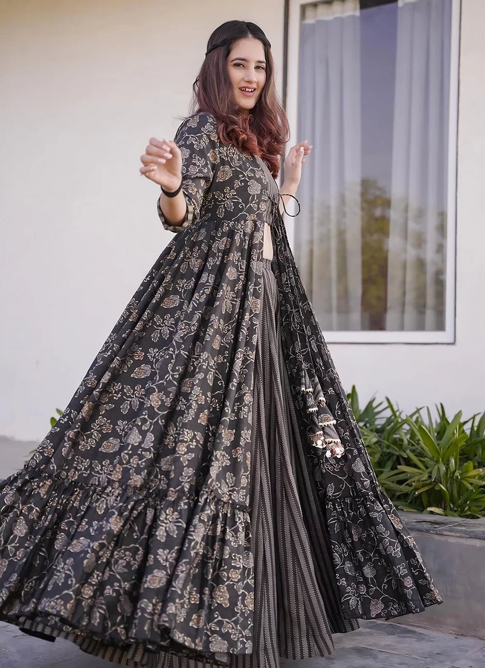 Gorgeous Grey Floral PRL INDO - Indian Dress House 786