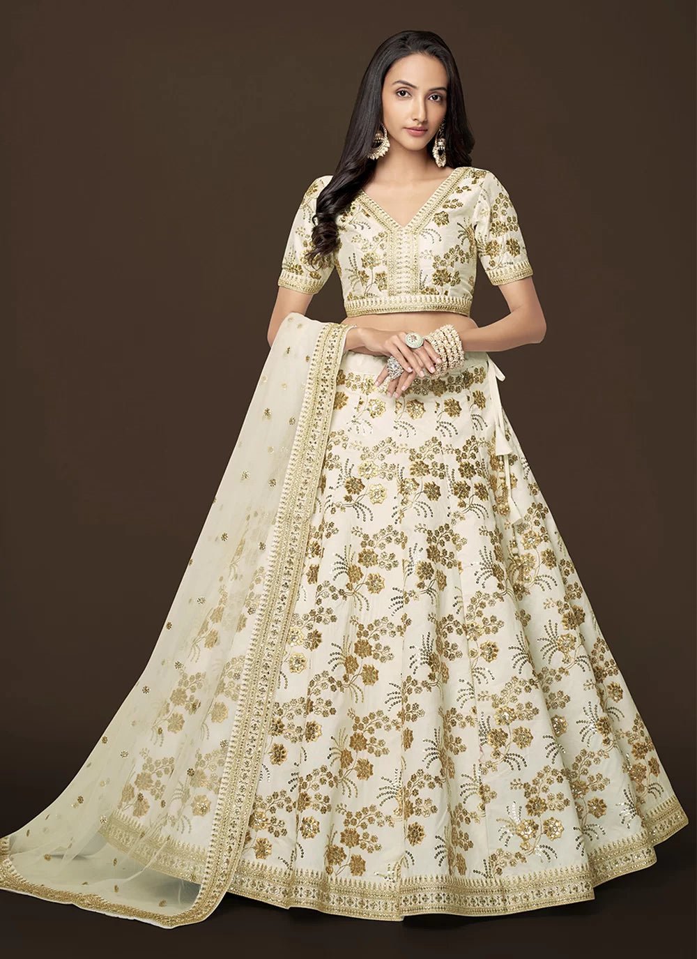 White and gold indian 2025 dress