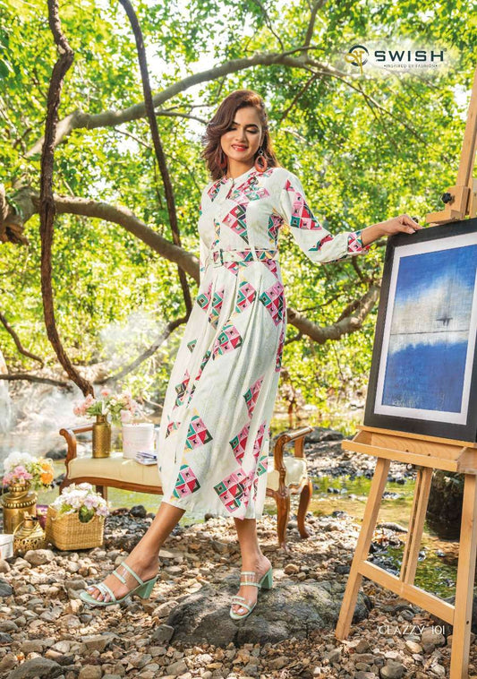 Gorgeous Off White Printed SWC 101 FVD - Indian Dress House 786