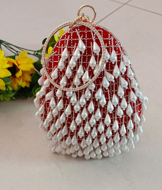 Gorgeous Red & Pearl Clutch Bag CFB - Indian Dress House 786