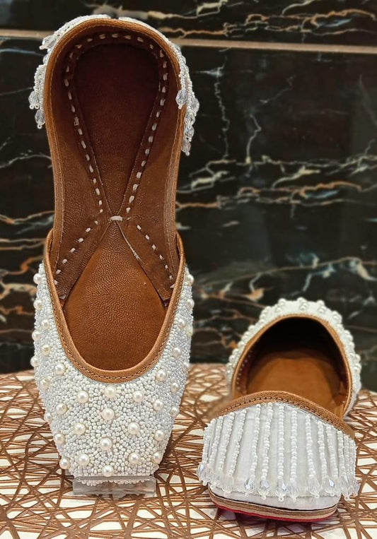 Gorgeous White Beaded Jutti - Indian Dress House 786