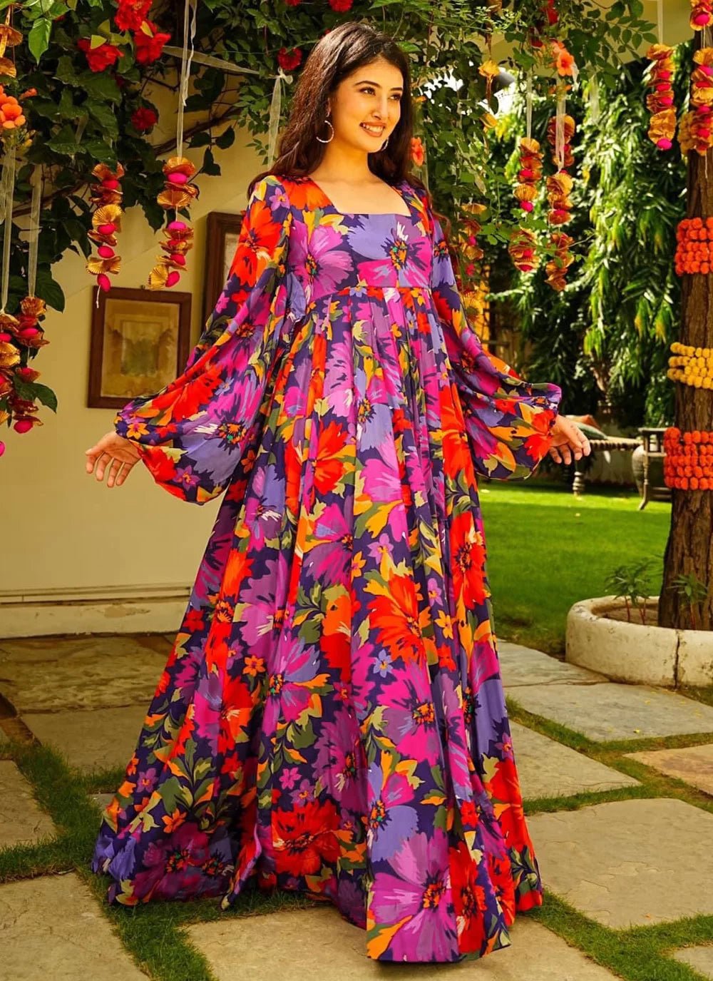 Multi Color Floral G Printed PRL FVD - Indian Dress House 786
