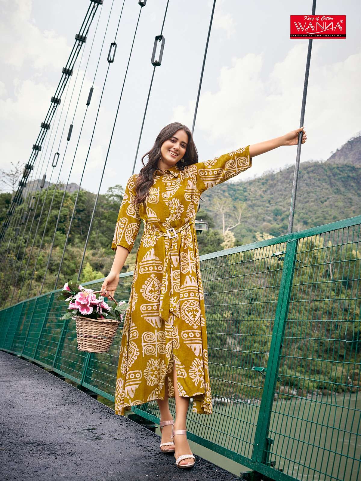 Mustard Yellow Printed WAS 156 - Indian Dress House 786