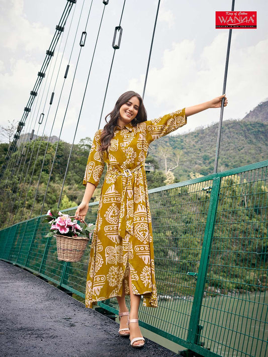 Mustard Yellow Printed WAS 156 - Indian Dress House 786