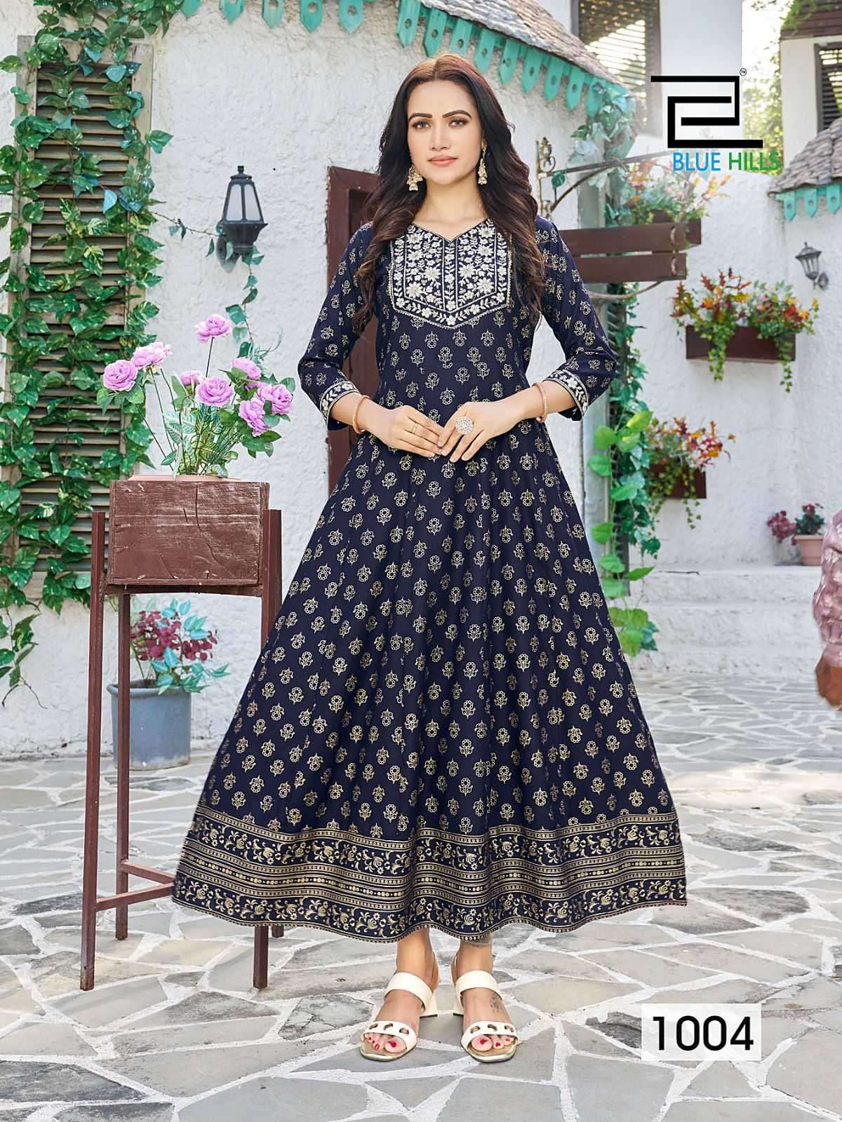 Navy blue and clearance gold indian dress