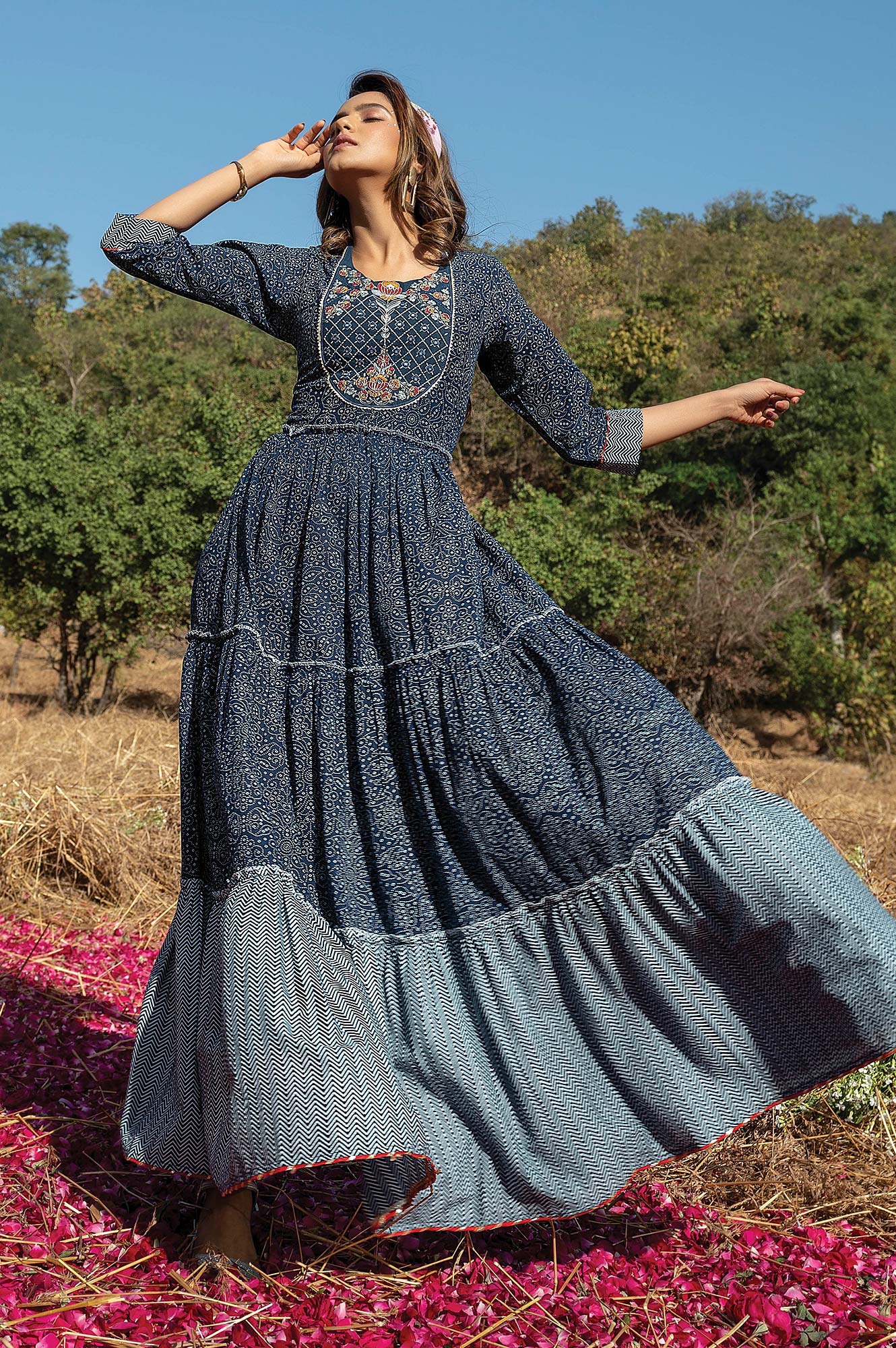 Stunning Blue Printed KFO 108 FVD - Indian Dress House 786