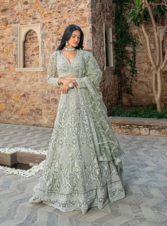 Stunning Mohey Mint LP Lengha - Indian Dress House 786